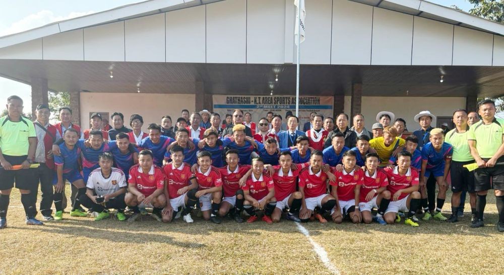 Players of men’s football pose for picture during the Ghathashi-KT Area Sports Association’s 2nd Meet held in Ghathashi town from January 22-27. (Photo Courtesy: GASA)
